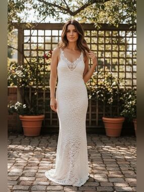 Crocheted detail and white lace maxi dress size m